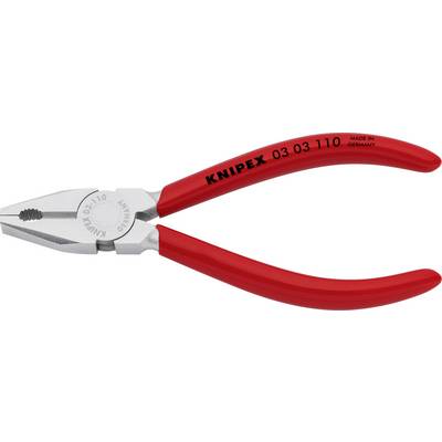 Czerwone szczypce uniwersalne z napisem 'Knipex 03 03 110 Made in Germany'.