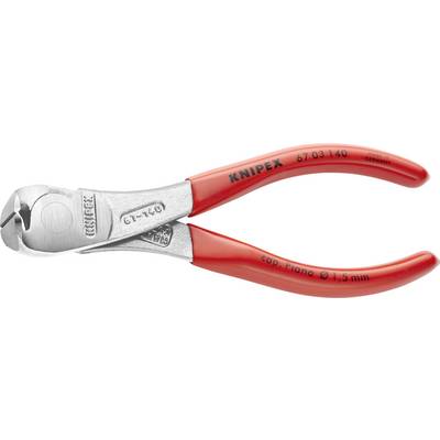 Czerwone szczypce tnące Knipex do klaviatury z hartowanymi ostrzami, odpowiednie do cięcia drutów fortepianowych o grubości do 1,5 mm.