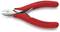 Czerwone szczypce boczne z srebrnymi ostrzami. Numer modelu '77 11 115' na rękojeści. Odpowiednie do cięcia drutu miedzianego do 1,6 mm.