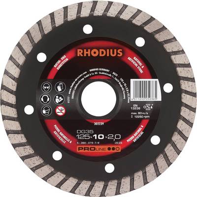 'RHODIUS DG35' Tarcza diamentowa, 125 mm. Odpowiednia do obróbki kamienia. Prędkość maksymalna 12.250 obr./min.