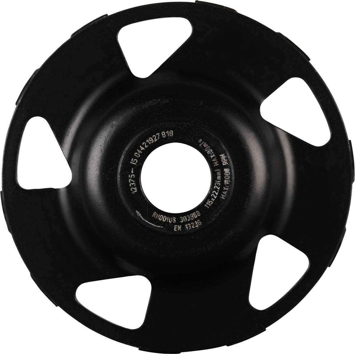 Czarny kołnierz do tarczy tnącej z pięcioma otworami mocującymi, powszechnie stosowany do zamocowania tarcz ściernych w szlifierkach kątowych.