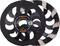 Dwie czarne tarcze szlifierskie firmy Rhodius na białym tle, z miedzianymi segmentami szlifierskimi i szczegółami produktu w centrum.