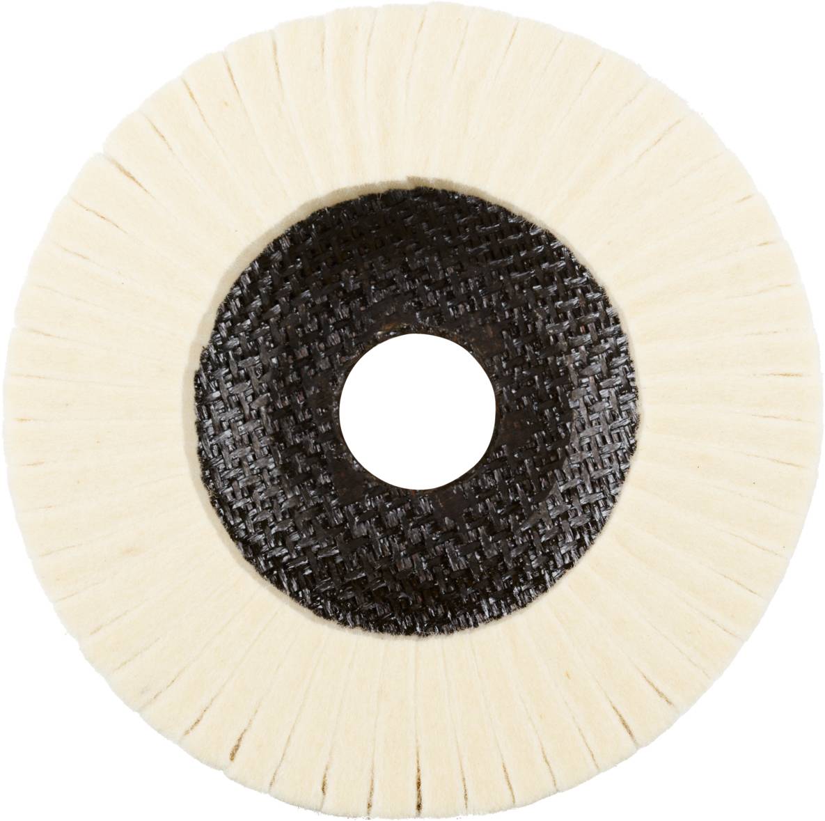 Tarcza ścierna z centralnym otworem, jasnymi warstwami zewnętrznymi i ciemną strefą wewnętrzną.