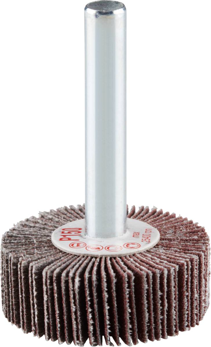 Mop szlifierski z metalowym trzpieniem i tarczami szlifierskimi o układzie radialnym, przeznaczony do polerowania i gratowania elementów w obróbce metali.