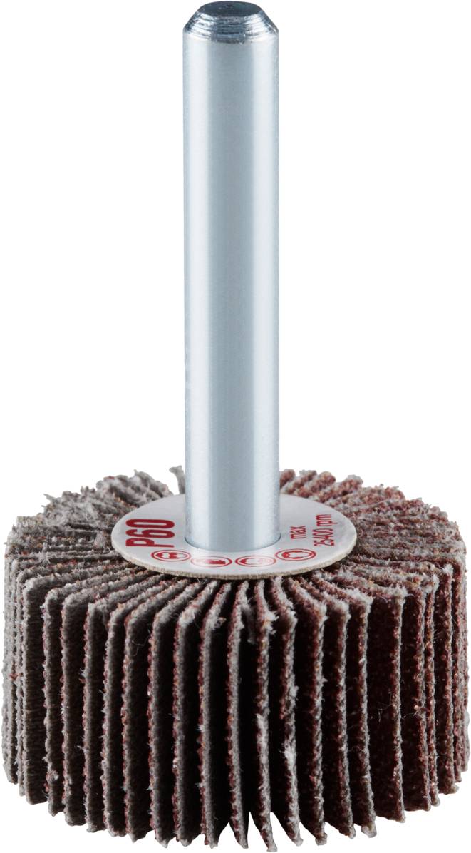 'Lamelkowe koło szlifierskie z trzpieniem, do obróbki powierzchni metalowych.'