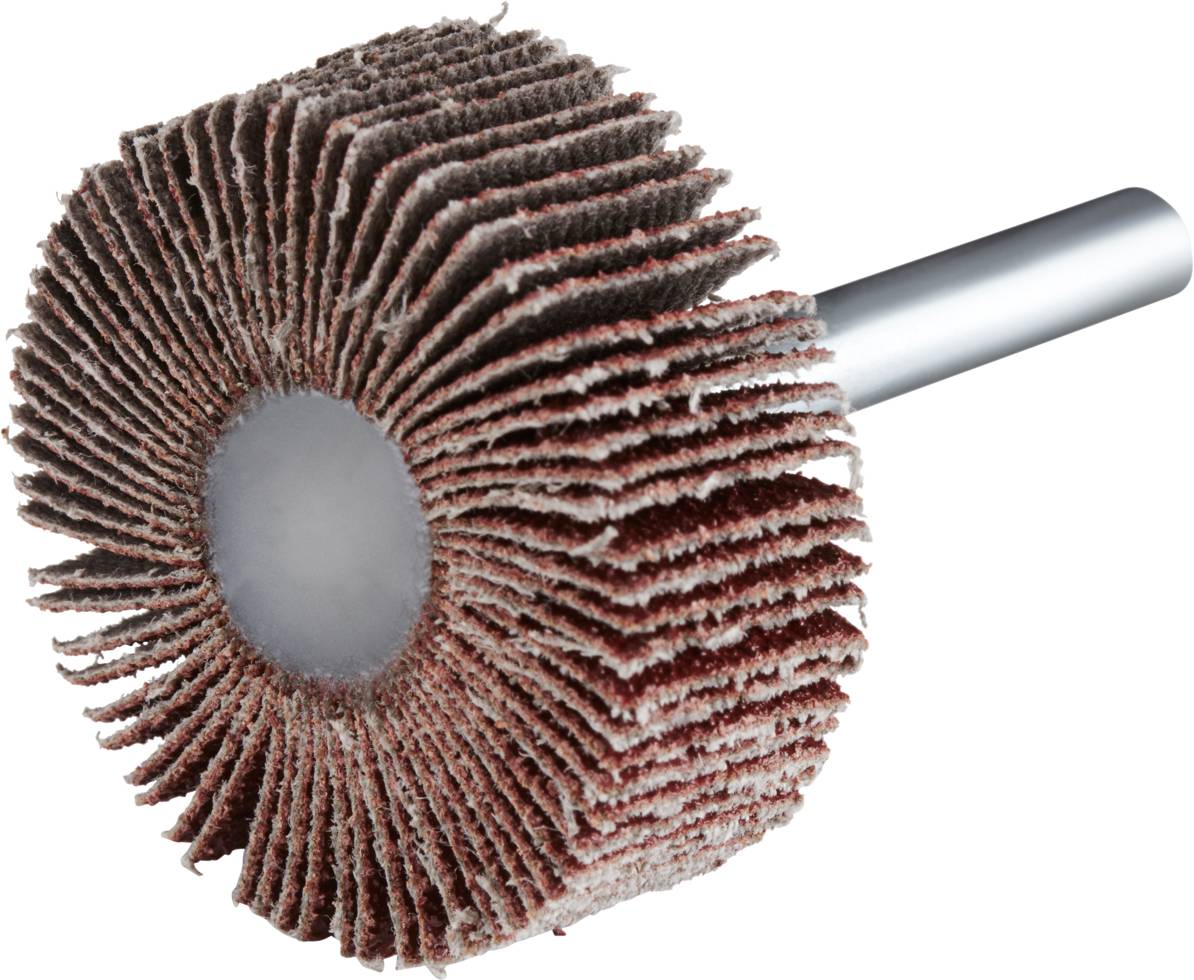 Nasadka szlifierska z wieloma warstwami papieru ściernego na metalowym wale, używana do szlifowania i polerowania powierzchni.