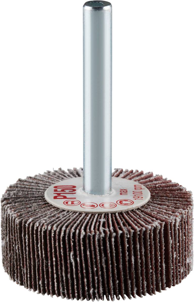 Nakładka szlifierska składająca się z kilku tarcz szlifierskich zamocowanych na metalowym trzpieniu, przeznaczona do polerowania i usuwania materiału.