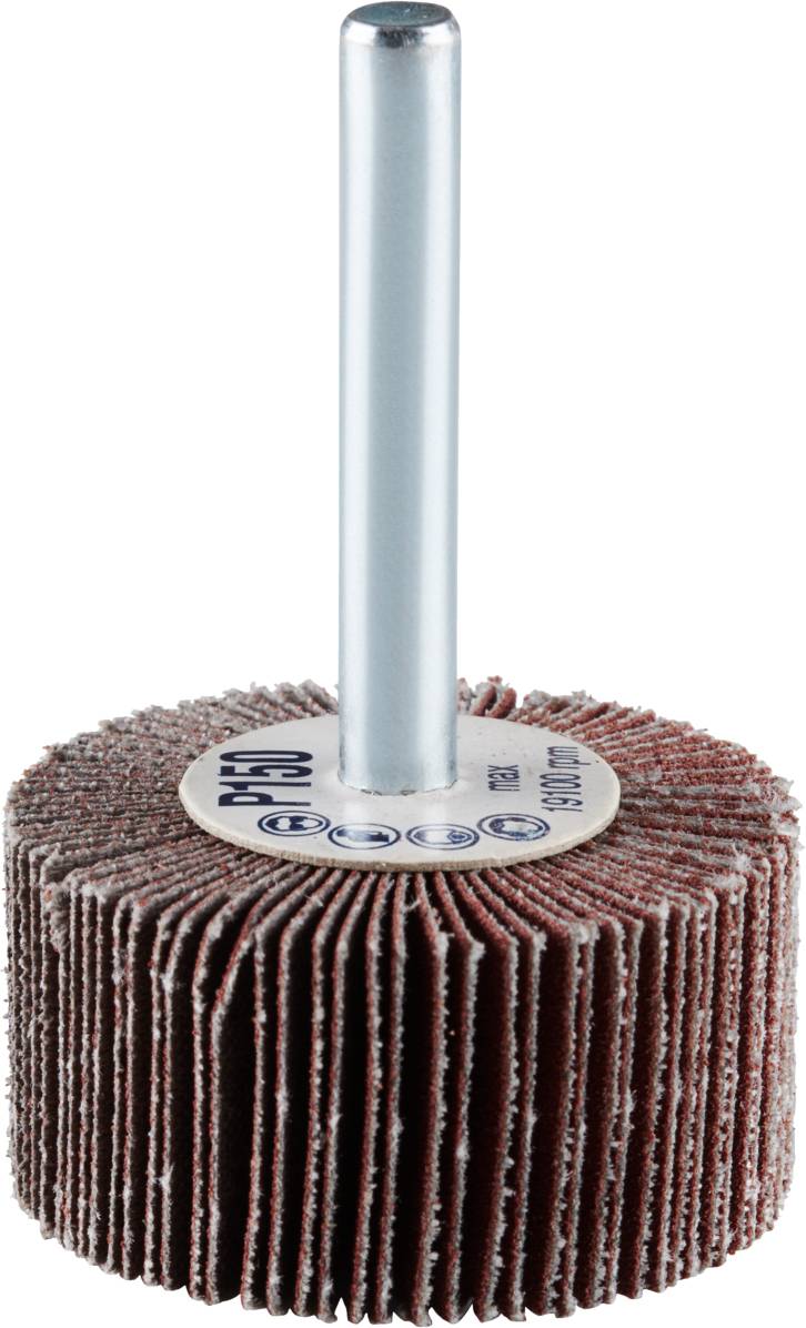 Mop szlifierski z pinem metalowym; ziarnistość K80, odpowiedni do szlifowania, polerowania lub usuwania zadziorów z powierzchni metalowych.