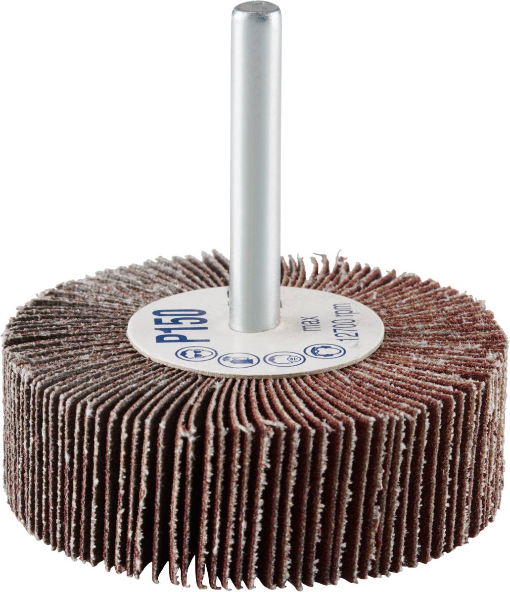 Nakładka szlifierska z wieloma ściernicowymi lamelkami jest przymocowana do metalowego pręta, który służy do szlifowania powierzchni.