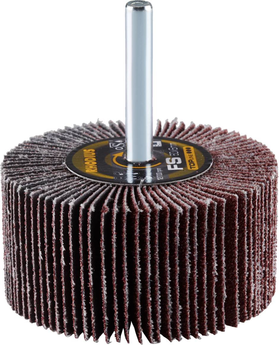 Tarcza lamelkowa ze wspornikiem, wykonana z metalu i papieru ściernego. Narzędzie do obróbki powierzchni, wszechstronne w zastosowaniu.