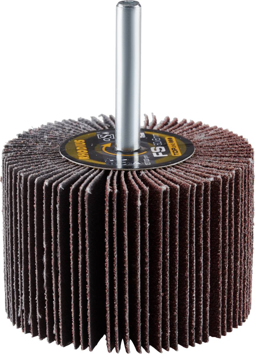 Roller szlifierski składający się z wielu lamel szlifierskich z metalowym uchwytem, stosowany do obróbki powierzchni i usuwania materiału w narzędziach ręcznych.