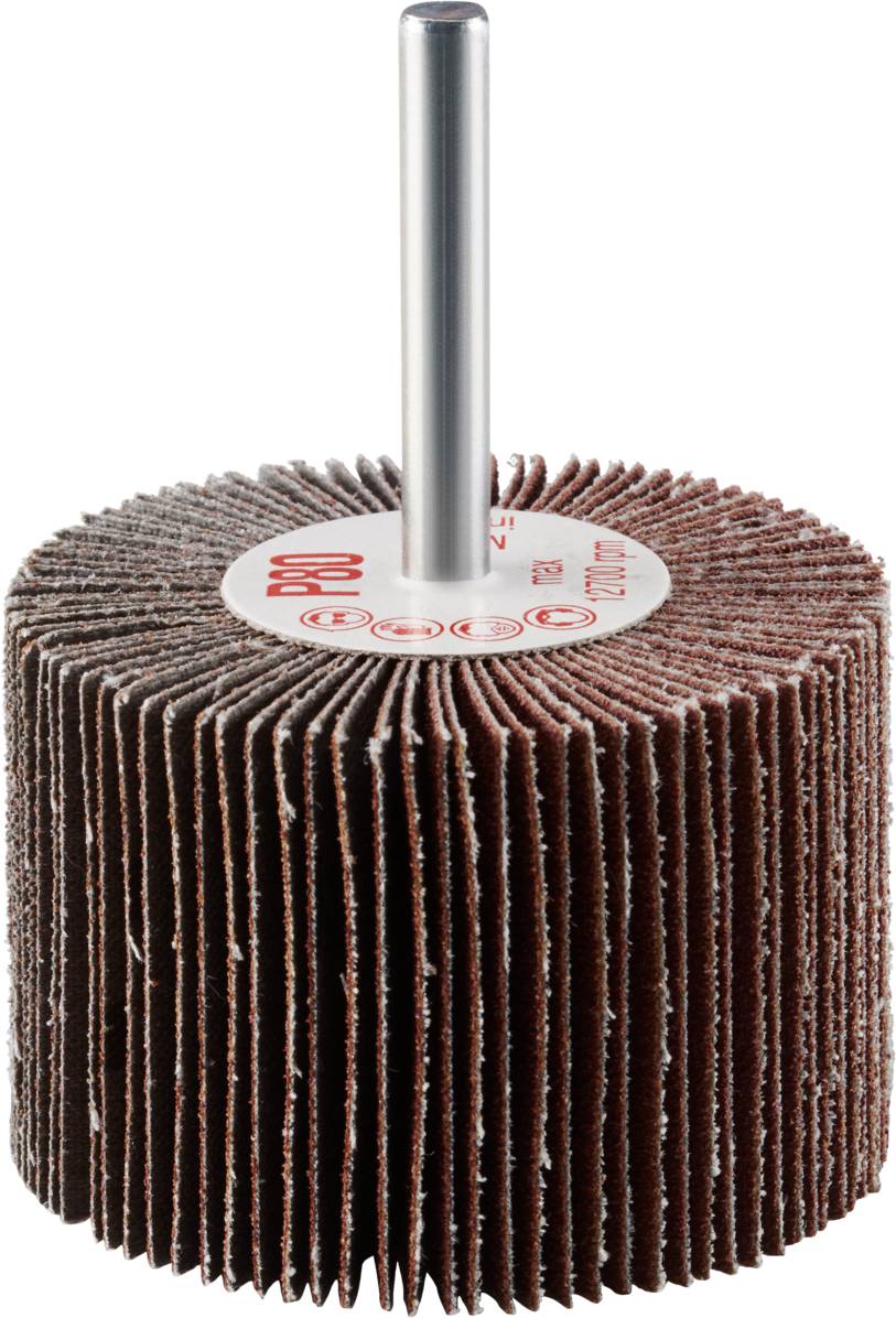 Rozmazywacz płynny z arkuszami papieru ściernego, ułożonymi stopniowo i przymocowanymi do centralnej osi metalowej, przeznaczony do obróbki powierzchni.