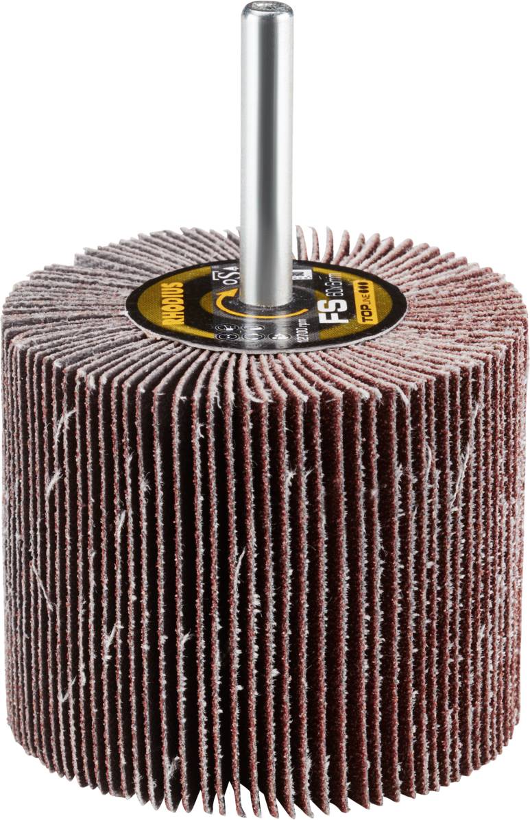 Mop szlifierski z metalowym trzpieniem, składający się z wielu ściernych lamel do obróbki powierzchni. Odpowiedni do użycia z wiertarkami.