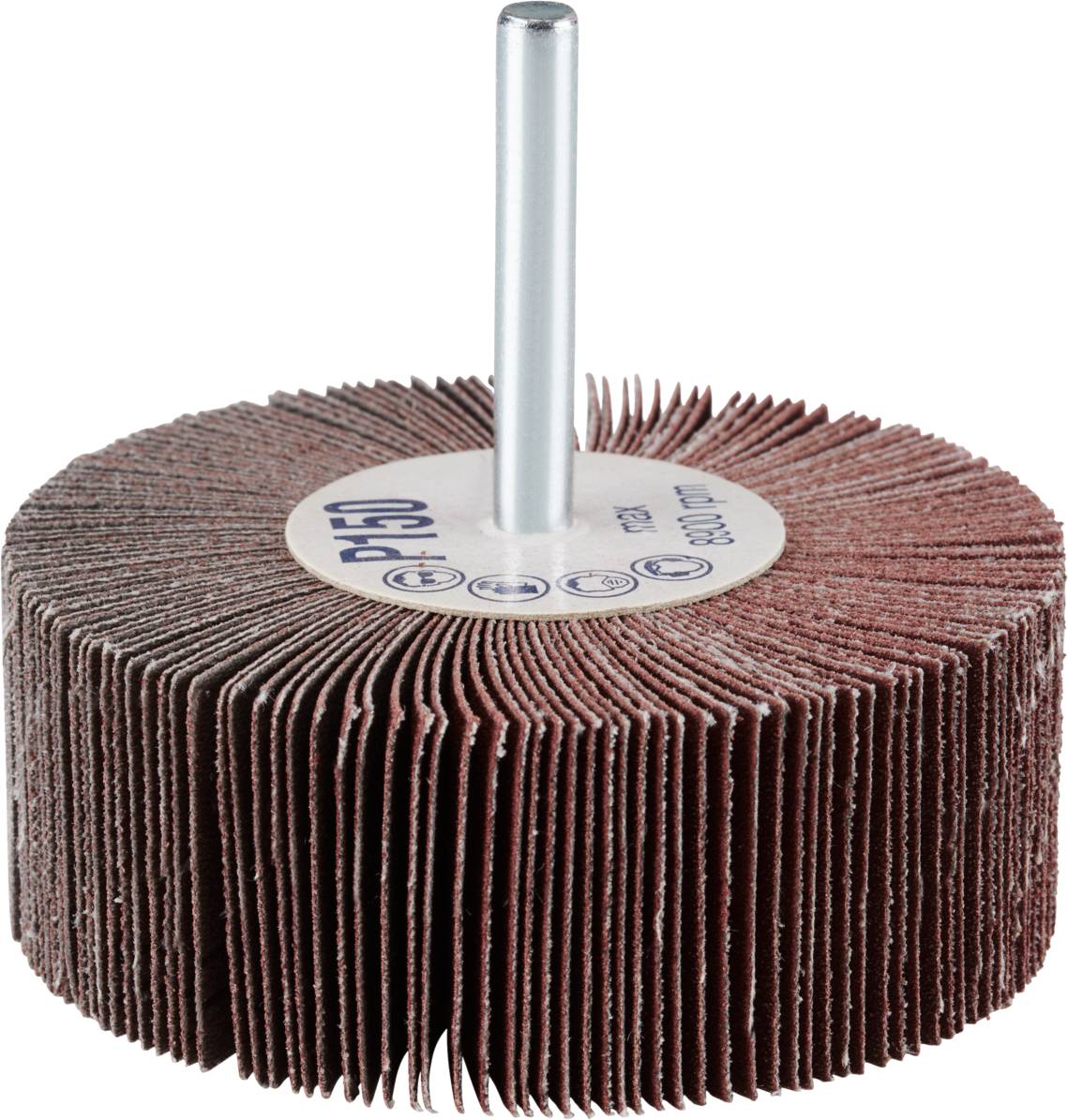 Tarcza lamelkowa z trzonem metalowym, ziarnistość P150, do polerowania i wygładzania powierzchni. Idealna do precyzyjnych prac szlifierskich.