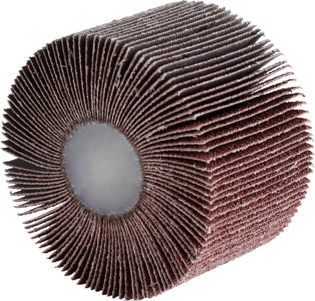 Cylindryczna tarcza ścierna w kolorze rdzawoczerwonym z łopatkami ułożonymi promieniowo, odpowiednia do polerowania lub szlifowania powierzchni.