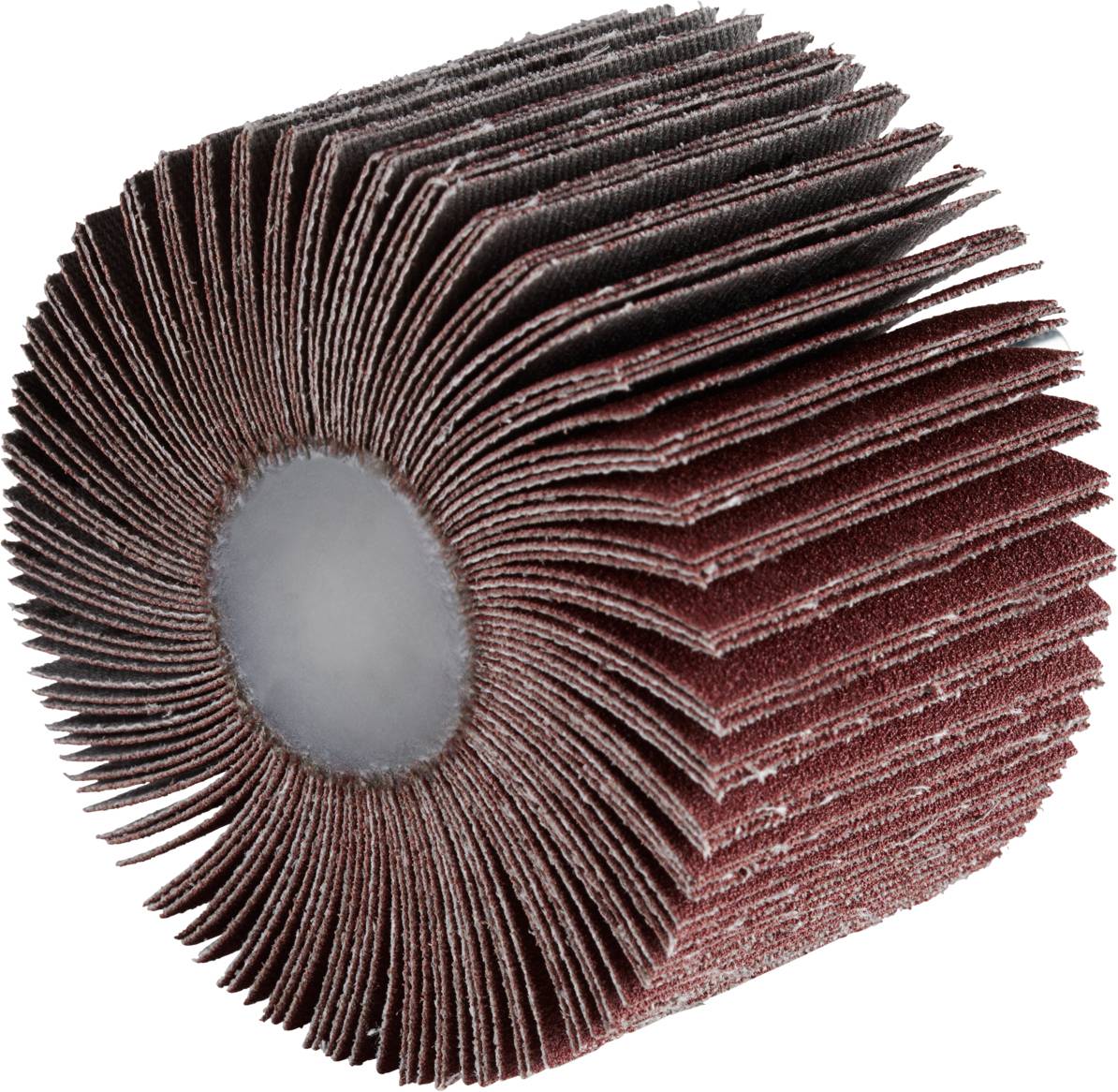 Nakładka szlifierska w formie lameli, do obróbki powierzchni, z brązowo-czerwonymi arkuszami ściernymi, odpowiednia do metalu lub drewna.