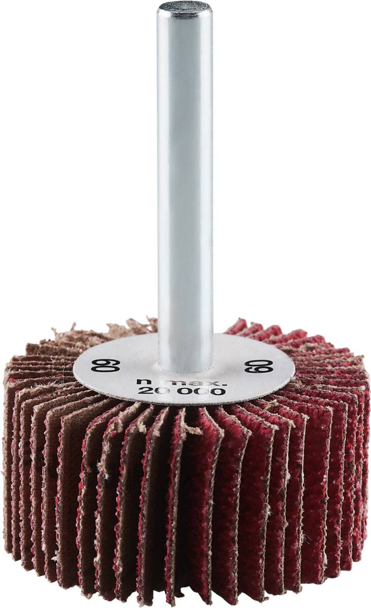 Nasadka szlifierska z czerwoną włókniną ścierną i srebrnym uchwytem, odpowiednia do wiertarek, przeznaczona do obróbki powierzchni i krawędzi.