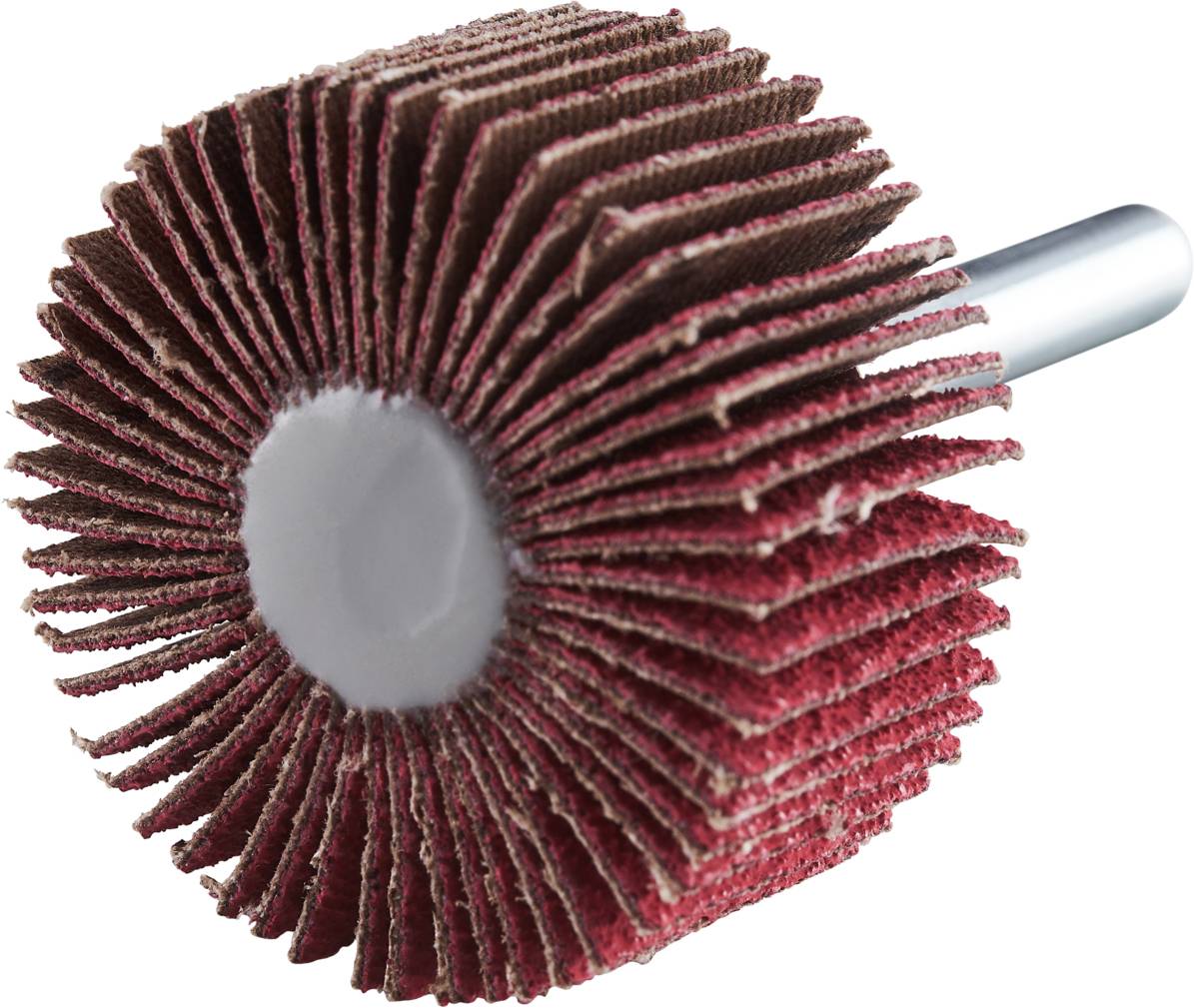 Wachlerzestaw do wiertarek z czerwonymi, rozłożonymi tarczami szlifierskimi na metalowym trzpieniu. Odpowiedni do polerowania powierzchni.