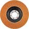 Tarcza ścierna z pomarańczowymi lamelkami z papieru ściernego, ułożonymi w kształcie koła wokół centralnego otworu. Używana do szlifowania.