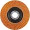 Tarcza szlifierska z pomarańczowymi listwami ułożonymi w kształcie koła oraz centralnym otworem metalowym, przeznaczona do prac szlifierskich.