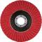 Czerwony talerz szlifierski z łopatkami ułożonymi promieniście wokół centralnego metalowego pierścienia. Odpowiedni do prac szlifierskich.