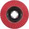 Czerwona tarcza ścierna w kształcie dysku z czarnym centrum, używana do polerowania lub szlifowania materiałów.