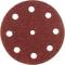 Okrągła, czerwona tarcza szlifierska z ośmioma otworami, przeznaczona do zamocowania na szlifierce.