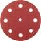 Czerwony, okrągły papier ścierny z ośmioma równomiernie rozmieszczonymi otworami. Jest stosowany w szlifierkach.