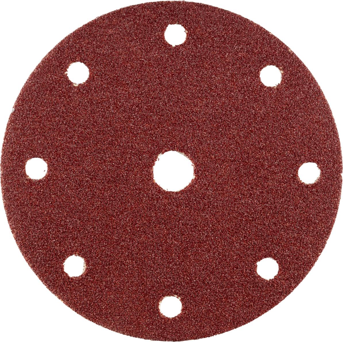 Okrągła tarcza szlifierska z wieloma otworami, w brązowym odcieniu, używana do szlifowania powierzchni takich jak drewno lub metal.