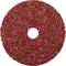 Czerwona tarcza szlifierska o szorstkiej strukturze z centralnym otworem.