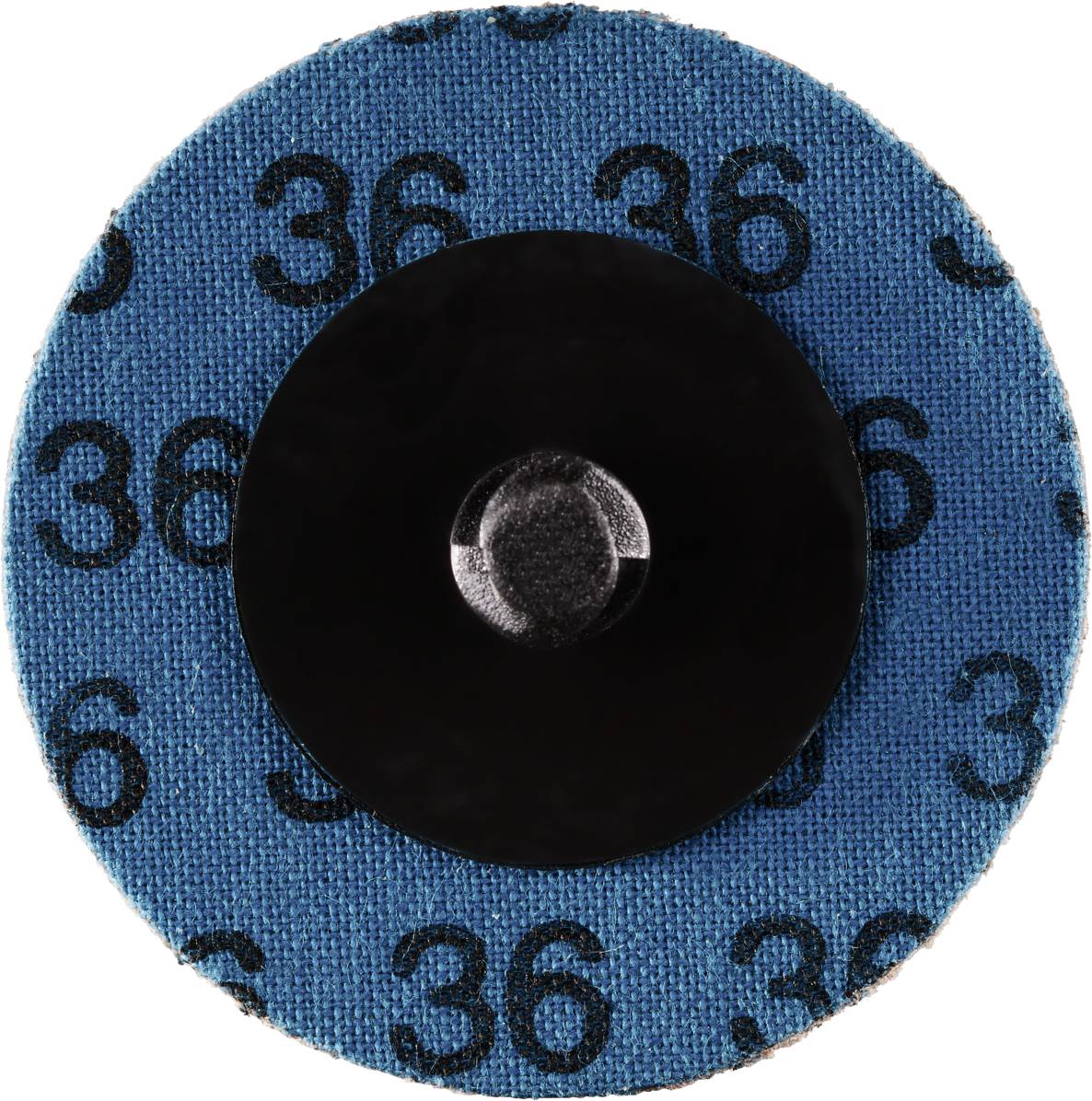 Okrągły papier ścierny z oznaczeniem '36' na niebieskim tle. Czarny mechanizm mocujący widoczny w centrum.
