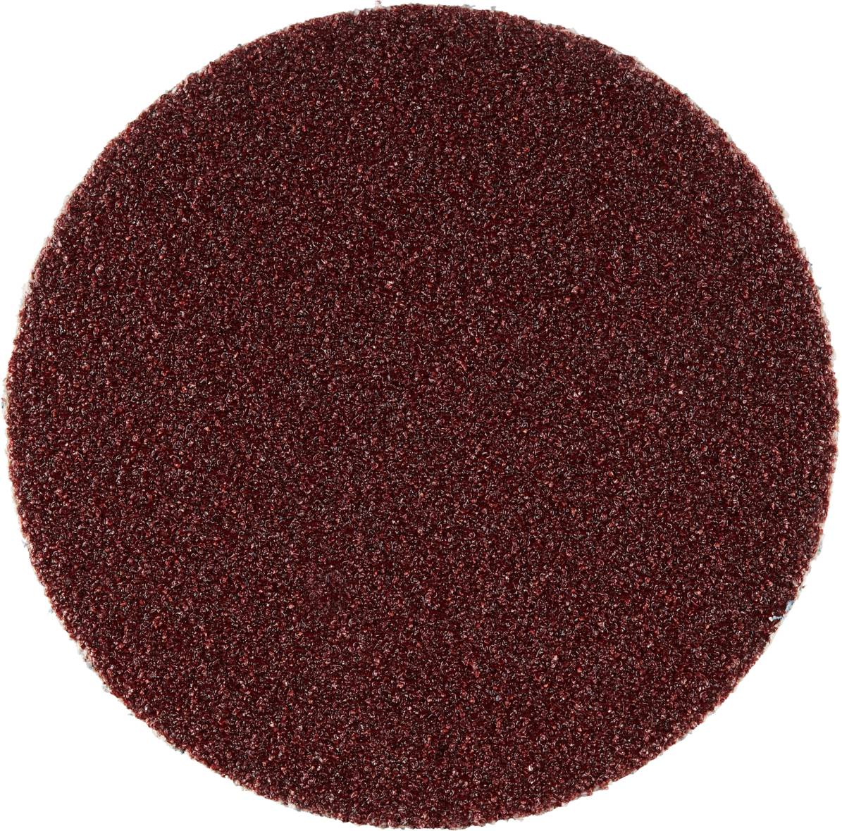 Ciemnoczerwonego papieru ściernego w kształcie koła, do równomiernego szlifowania powierzchni, o drobnej do średniej ziarnistości.