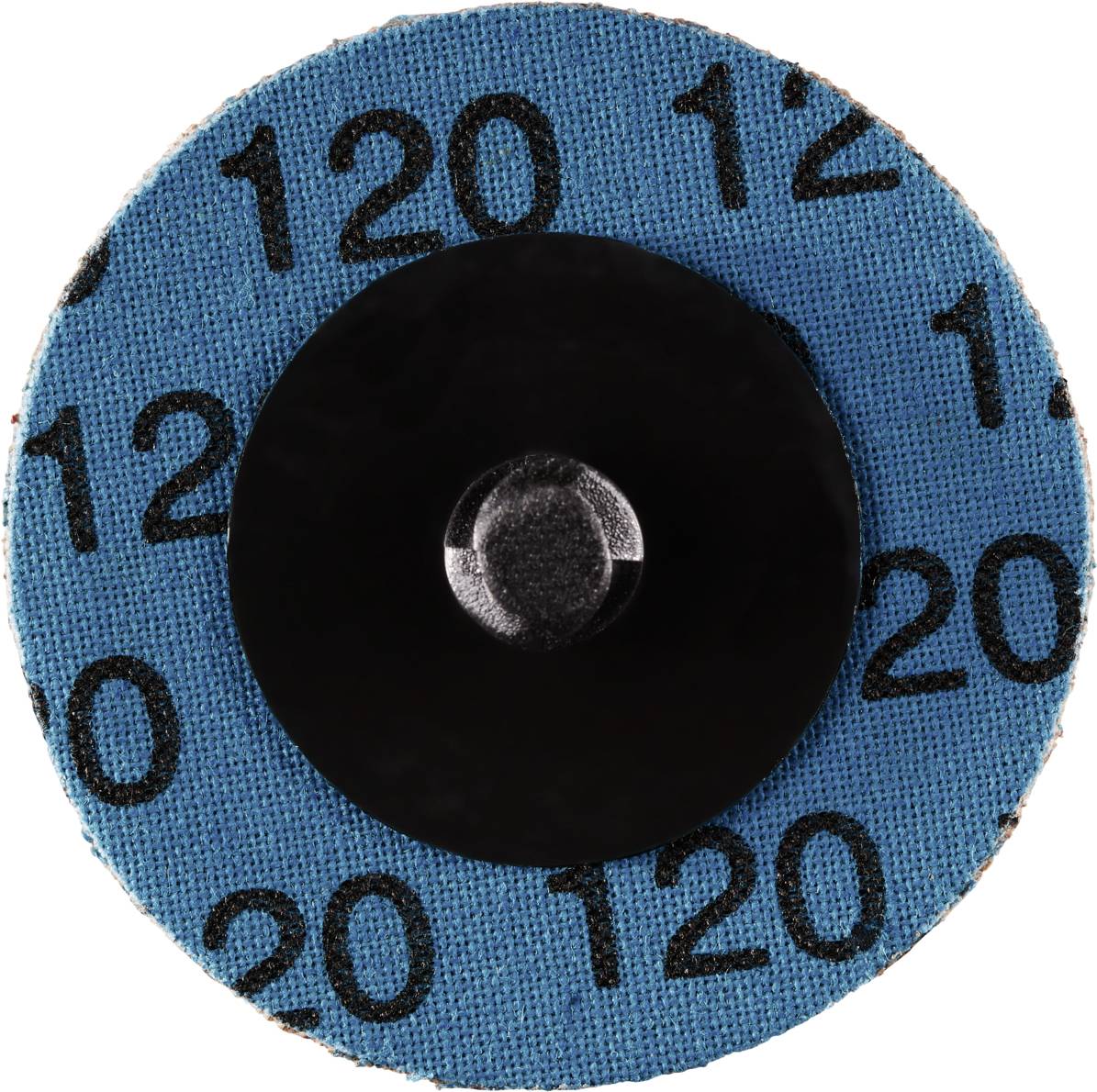 Niebieski nakładka szlifierska o gradacji 120, numery drukowane na czarno, centralne mocowanie widoczne w kolorze czarnym.