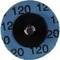 Niebieski nakładka szlifierska o gradacji 120, numery drukowane na czarno, centralne mocowanie widoczne w kolorze czarnym.
