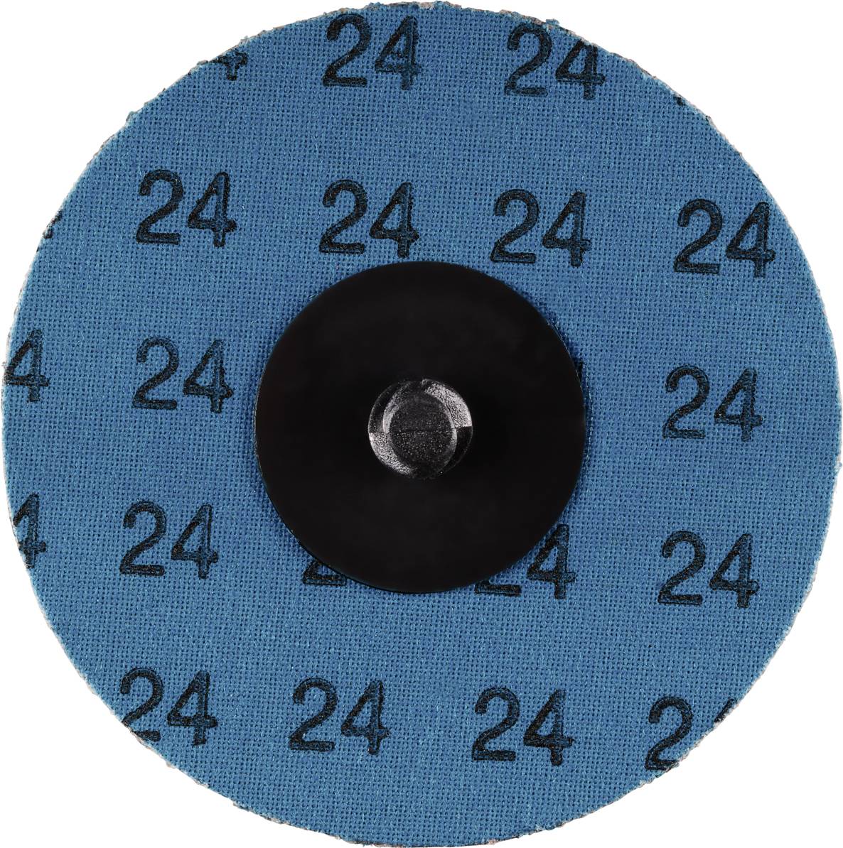 Okrągły niebieski papier ścierny z wielokrotnie wydrukowaną cyfrą '24', w środku czarna podstawka pod tarczę.