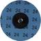 Okrągły niebieski papier ścierny z wielokrotnie wydrukowaną cyfrą '24', w środku czarna podstawka pod tarczę.