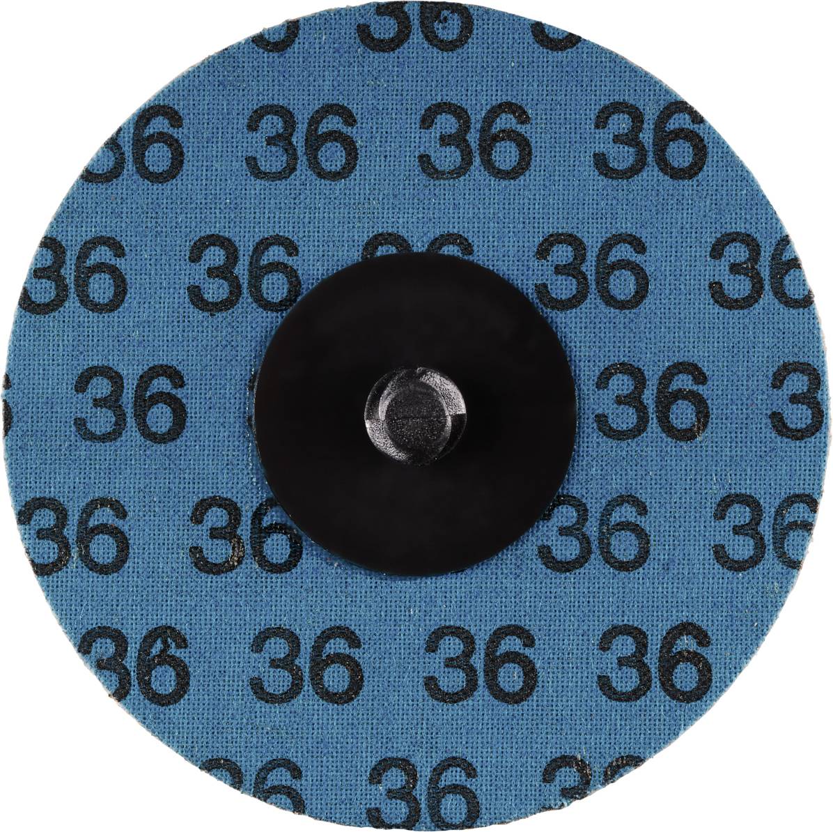 Tarcza szlifierska o niebieskiej powierzchni, na której wielokrotnie widoczna jest liczba '36'. Centralne czarne mocowanie również widoczne.