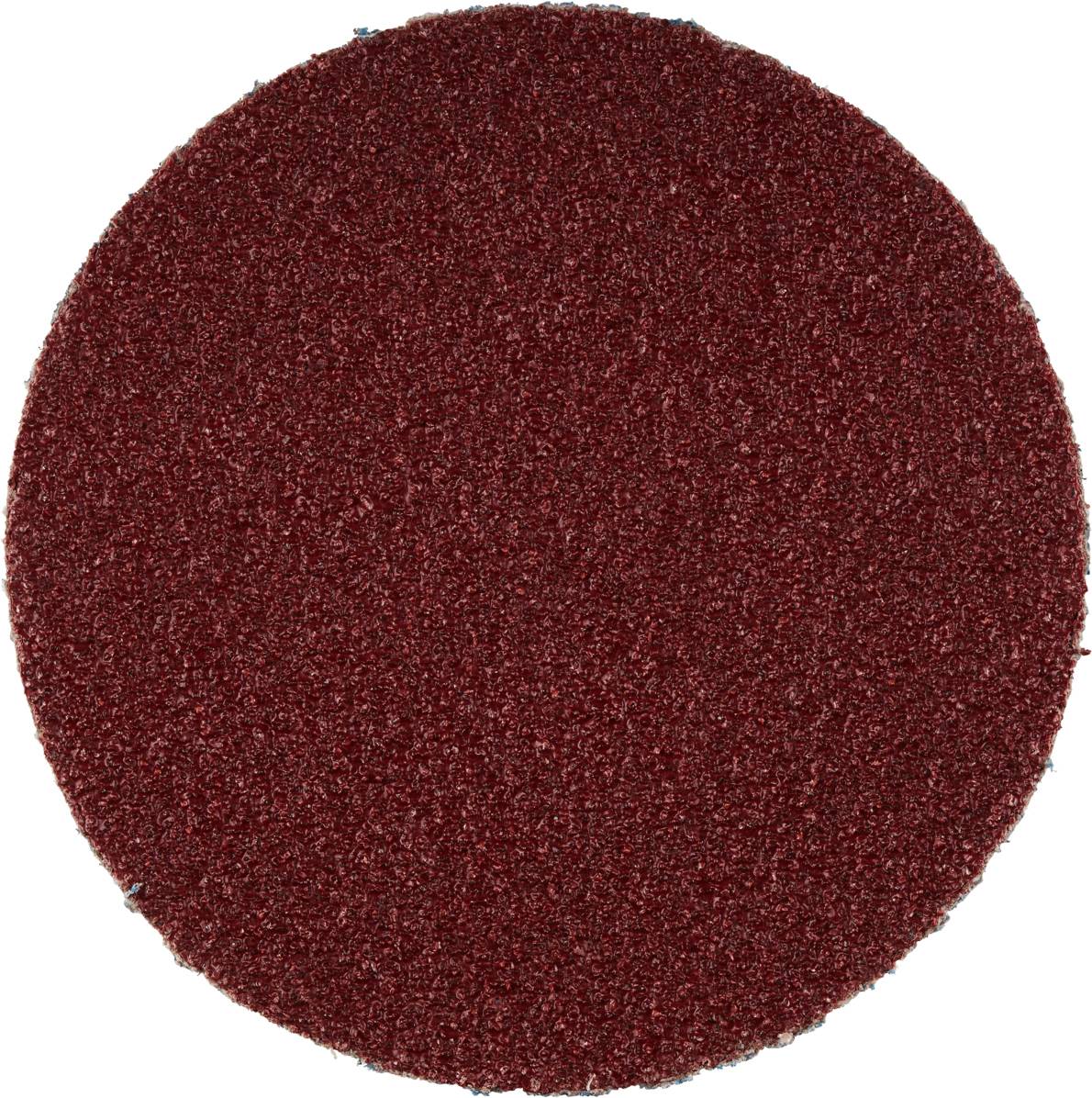 Okrągły, czerwony papier ścierny o szorstkoziarnistej strukturze, przeznaczony do wygładzania powierzchni w zastosowaniach rzemieślniczych lub przemysłowych.
