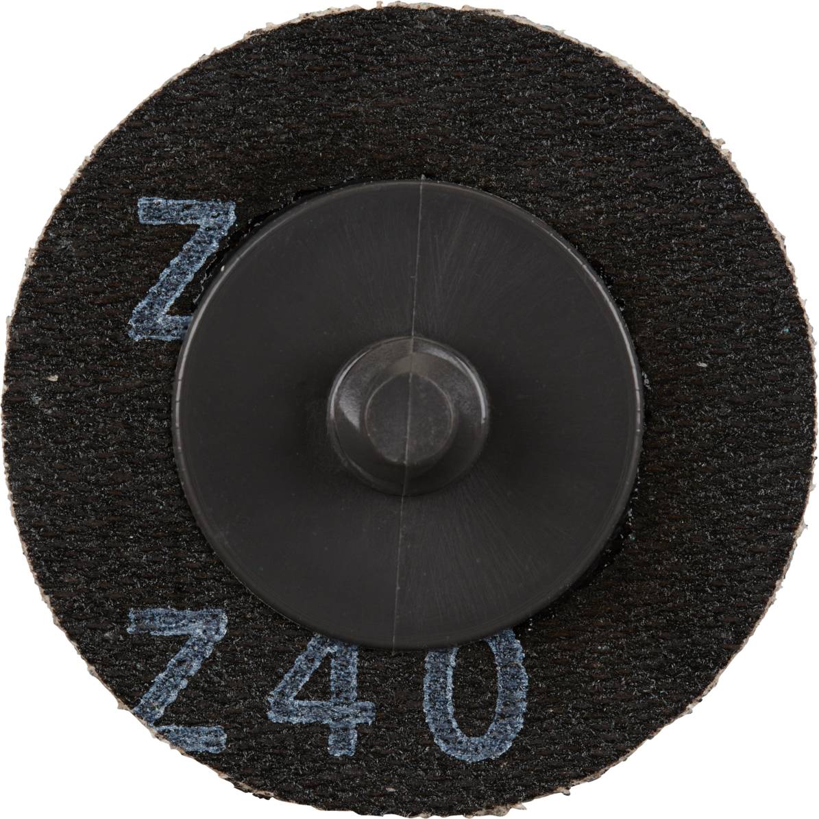 Okrągły materiał ścierny z czarną powierzchnią. Z centralnym uchwytem z tworzywa sztucznego, białym napisem 'Z' i '40' na tarczy.