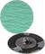 Zielona tarcza szlifierska z mocowaniem na odwrocie, odpowiednia do obróbki powierzchni metalowych.