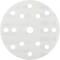 Okrągły, biały papier ścierny z kilkoma otworami. Tekst w tle jest rozmyty i nieczytelny.
