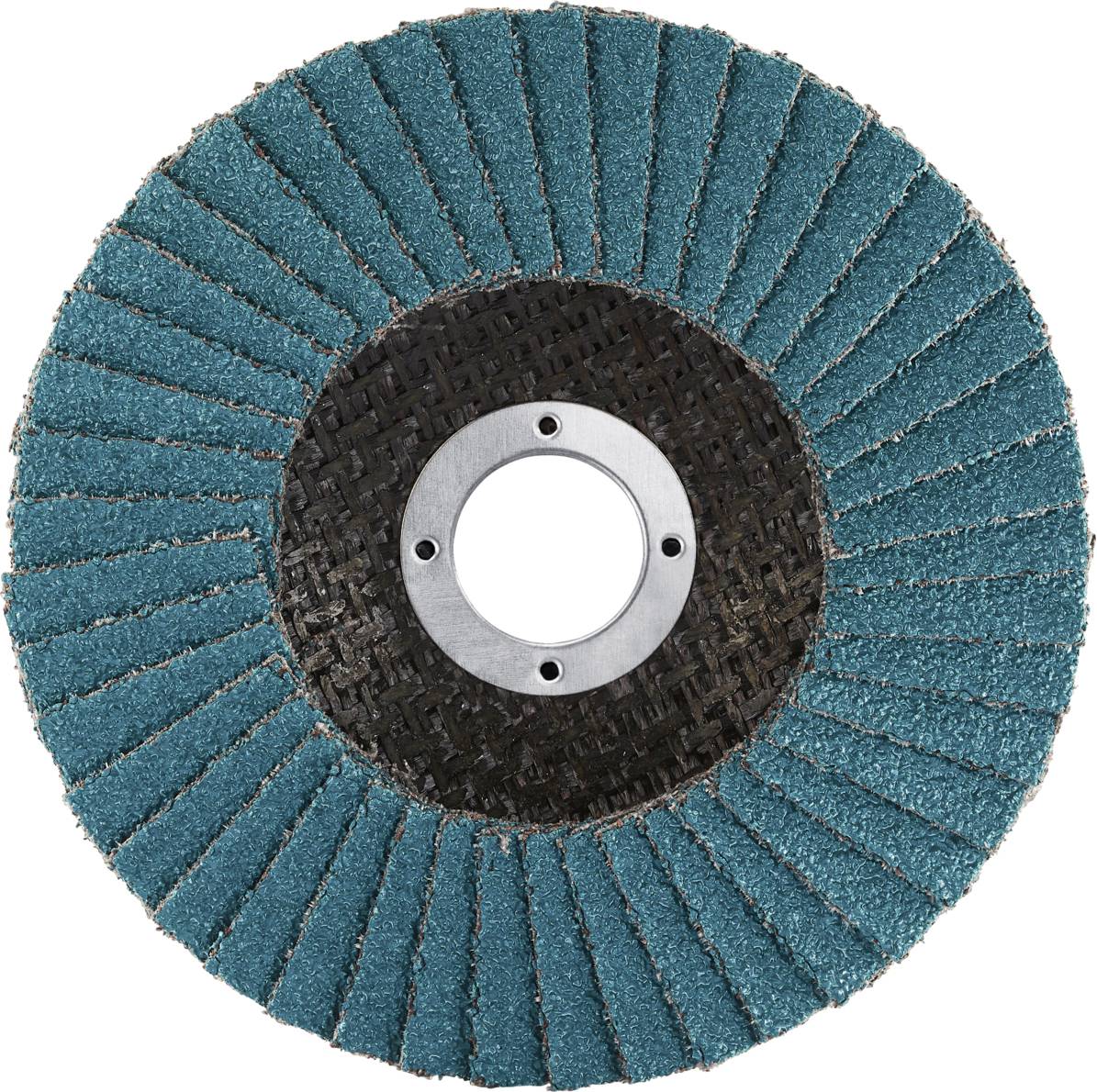 Tarcza szlifierska z zielonymi lamelkami i centralnym otworem metalowym, stosowana do obróbki powierzchni w przemyśle metalowym.