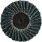 Tarcza szlifierska z osiowo rozmieszczonymi płatkami ściernymi, w ciemnozielonym kolorze, z centralnym otworem, stosowana do obróbki metalu lub drewna.