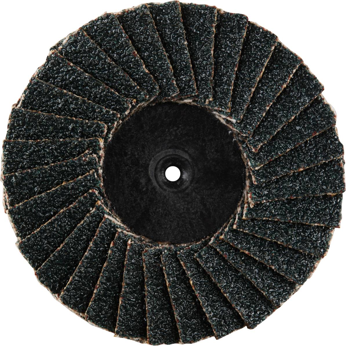 "Tarcza szlifierska z lamelami" przedstawia okrągłą czarną tarczę szlifierską z lamelami ułożonymi promieniowo.