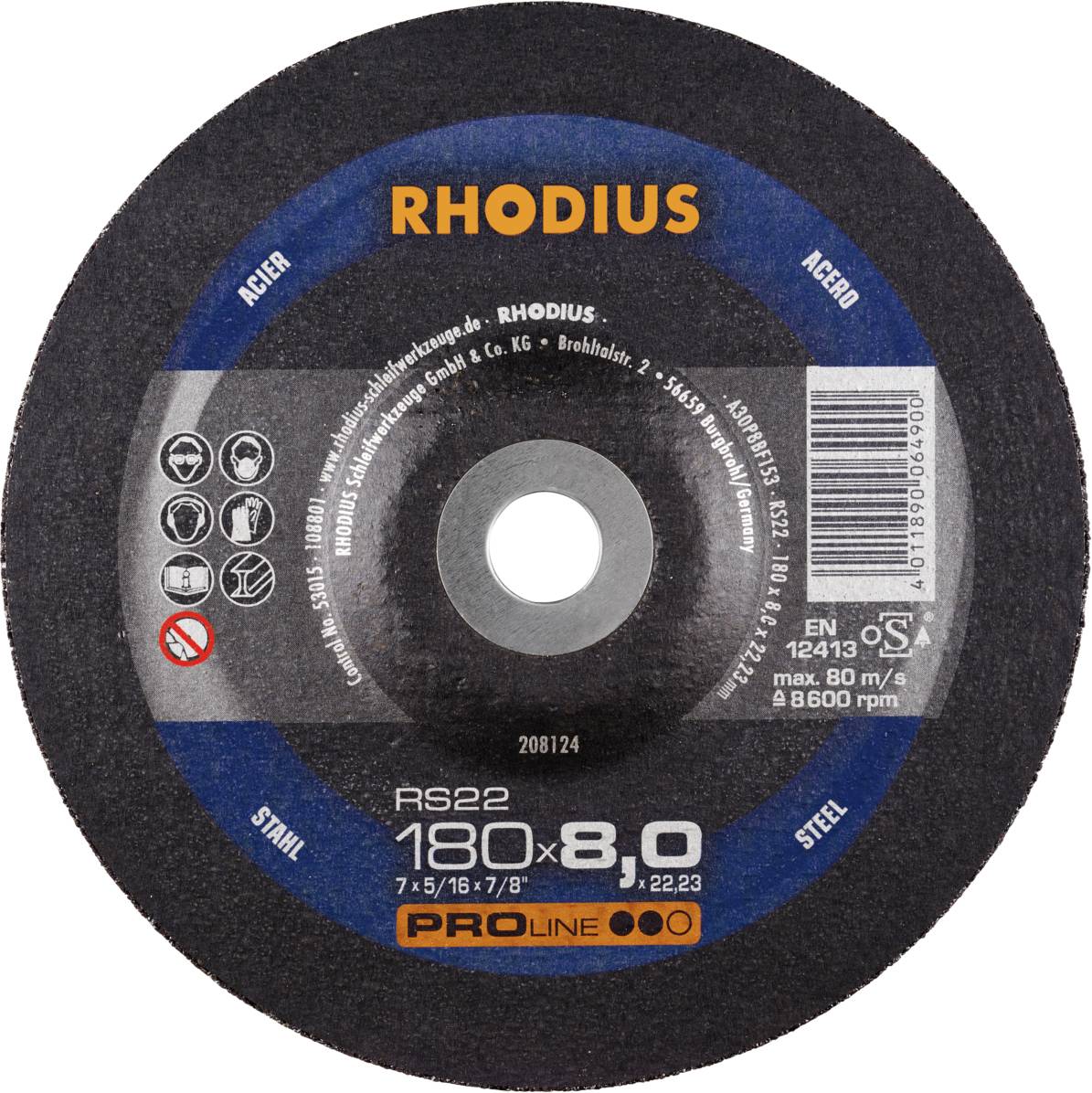 Rhodius 208124 RS22 Шліфувальний диск сталевий, литий, 10 шт.