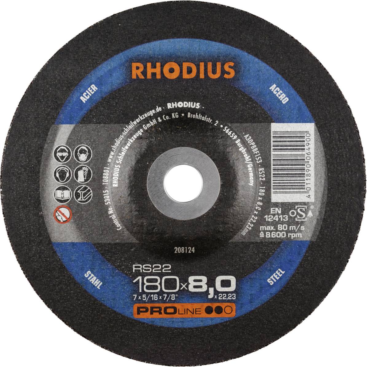 Rhodius 208124 RS22 Шліфувальний диск сталевий, литий, 10 шт.