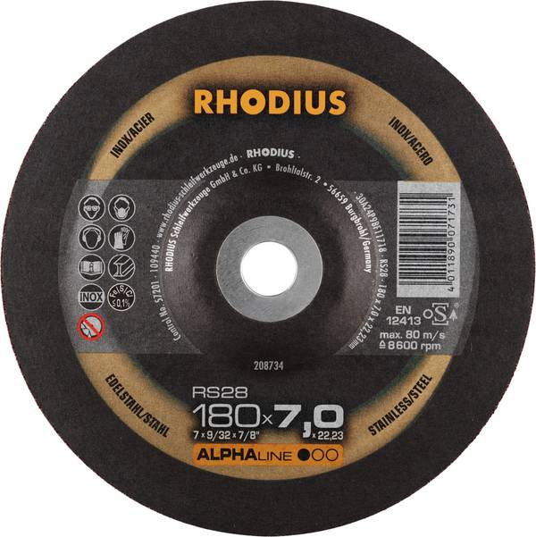 Rhodius 208734 RS28 Tarcza szlifierska   stal nierdzewna, stal 10 szt.