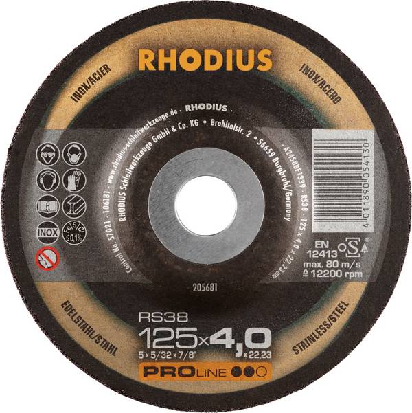 Rhodius 205681 RS38 Tarcza szlifierska   stal nierdzewna, stal 25 szt.