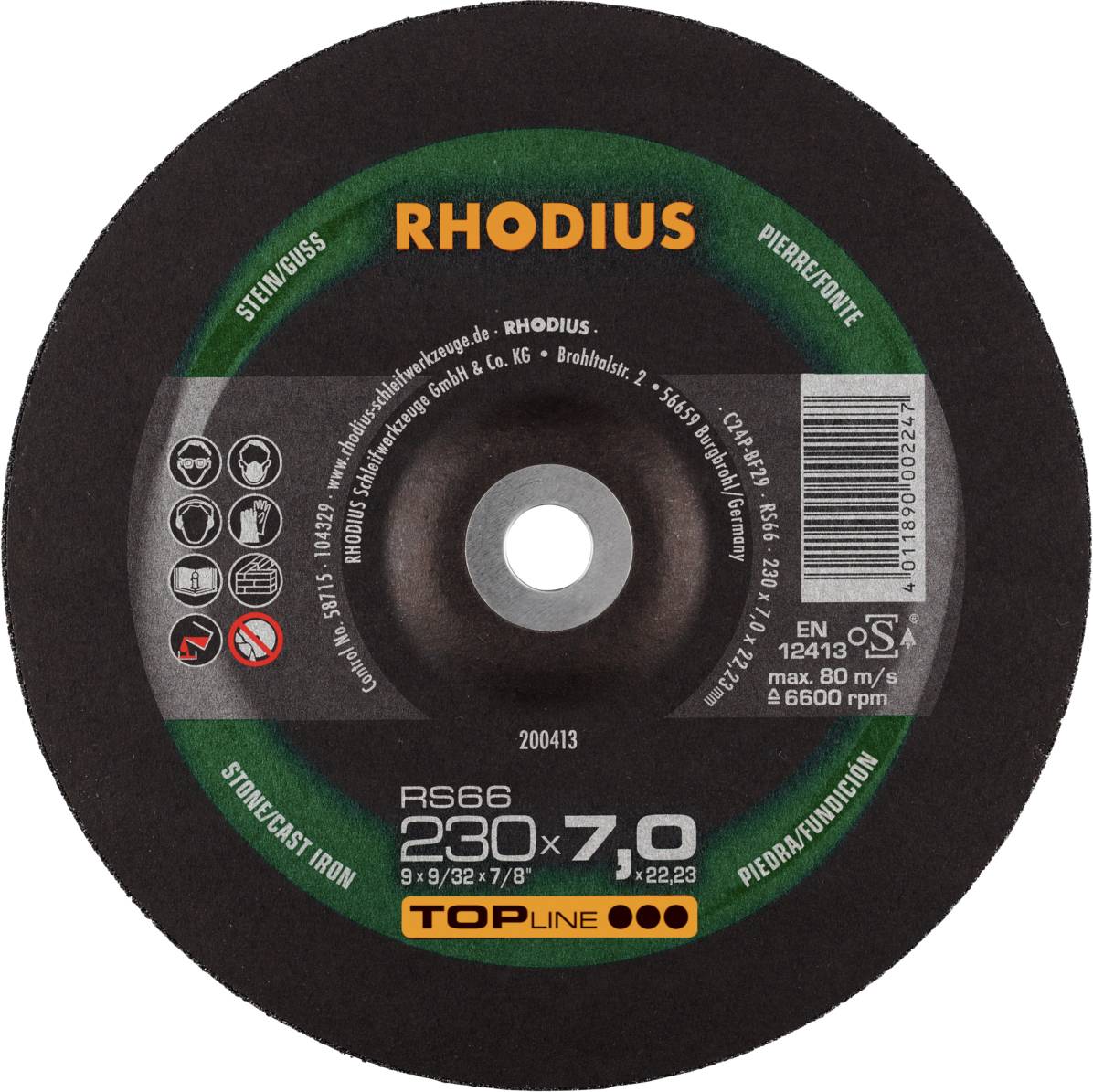 Rhodius 200413 RS66 Шліфувальний диск з каменю, литий, 10 шт.