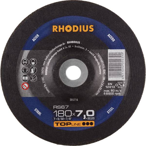 Rhodius 205716 RS67 Tarcza szlifierska   stal 10 szt.